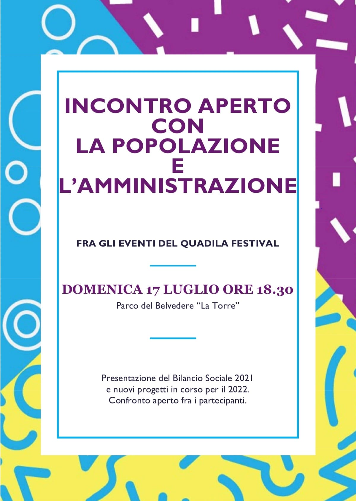 Incontro aperto con la popolazione e l'Amministrazione